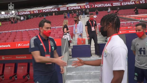 Ansu Fati pays visit to Spain teammates